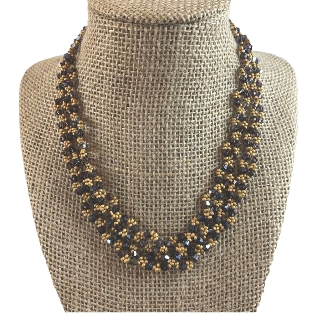 36” beaded chain.‎ Purple crystals Matt gold accent New With Tags !